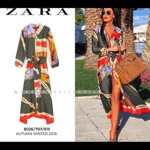 ZARA - Printed Tunic With Belt Shirt Dress